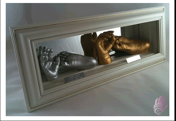 Four 3D Baby Casts in a Mirror Display Box by Calli's Corner